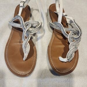 White Sandals with Rhinestone Accents